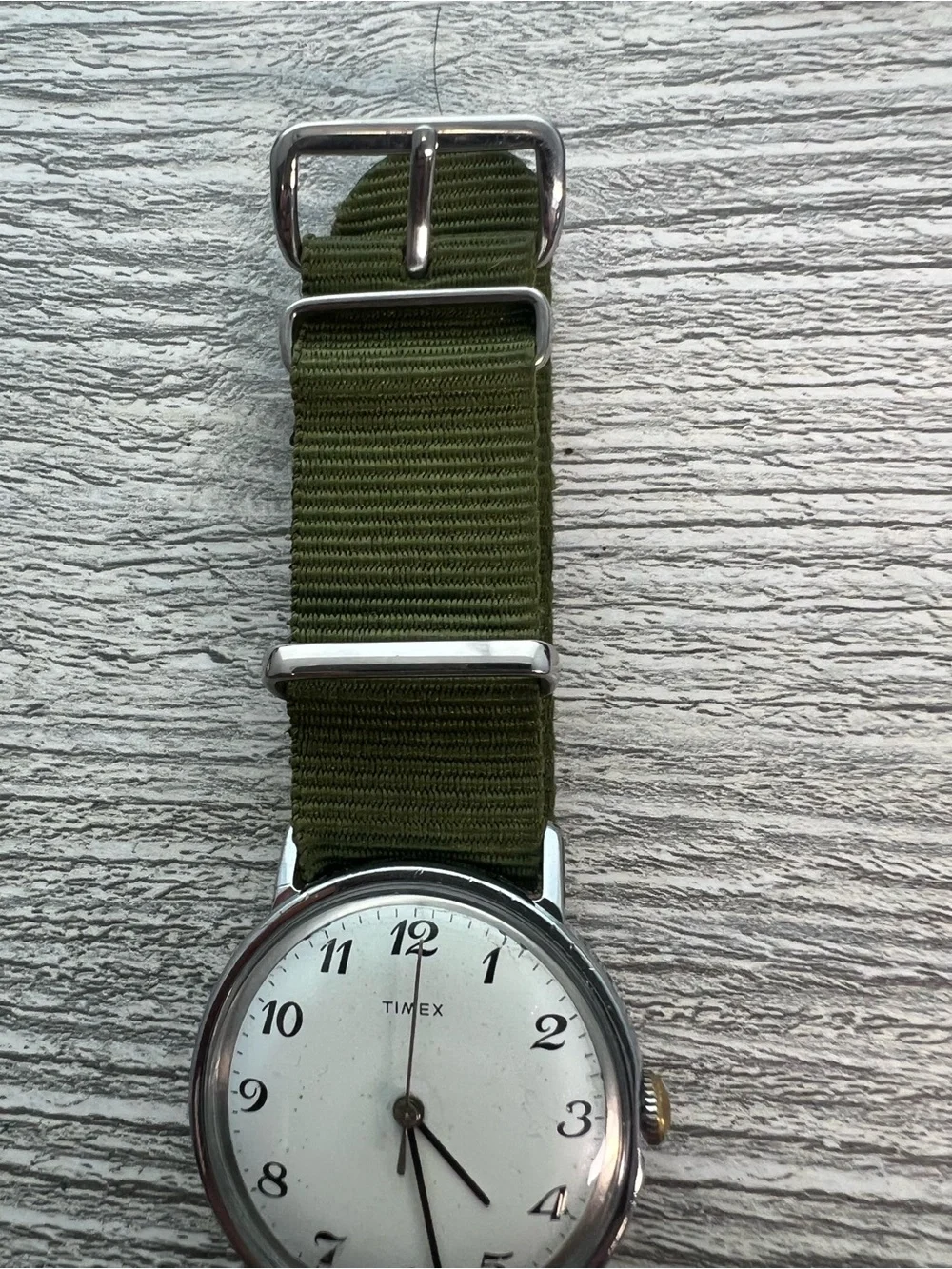 Timex Men's White Dial Watch with Olive Green Nylon Strap
